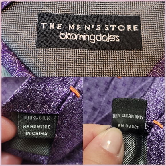 The Men's Store at Bloomingdales Handmade Purple Tie 100% Silk - Picture 3 of 3